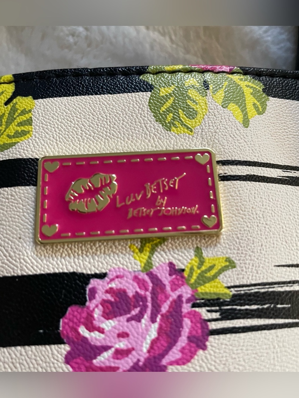 LUV BETSEY Floral Striped Tote Purse Bag Betsey Johnson - Picture 3 of 12